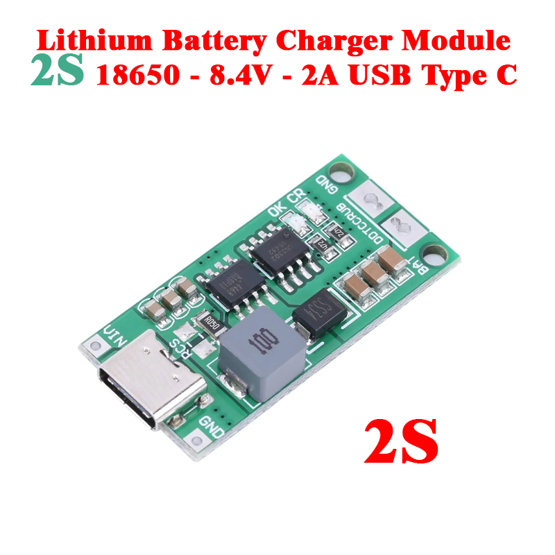 Lithium Battery Charger Module (2S 18650 - 8.4V - 2A) USB Type C