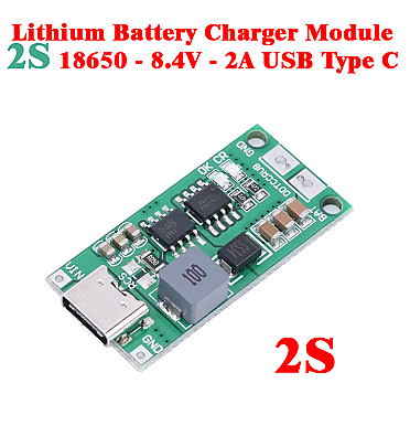 Lithium Battery Charger Module (2S 18650 - 8.4V - 2A) USB Type C