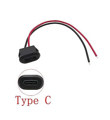 Female Type C Socket Connector With Wire 2Pin Waterproof Jack Charging Port (Black) d6nBZ