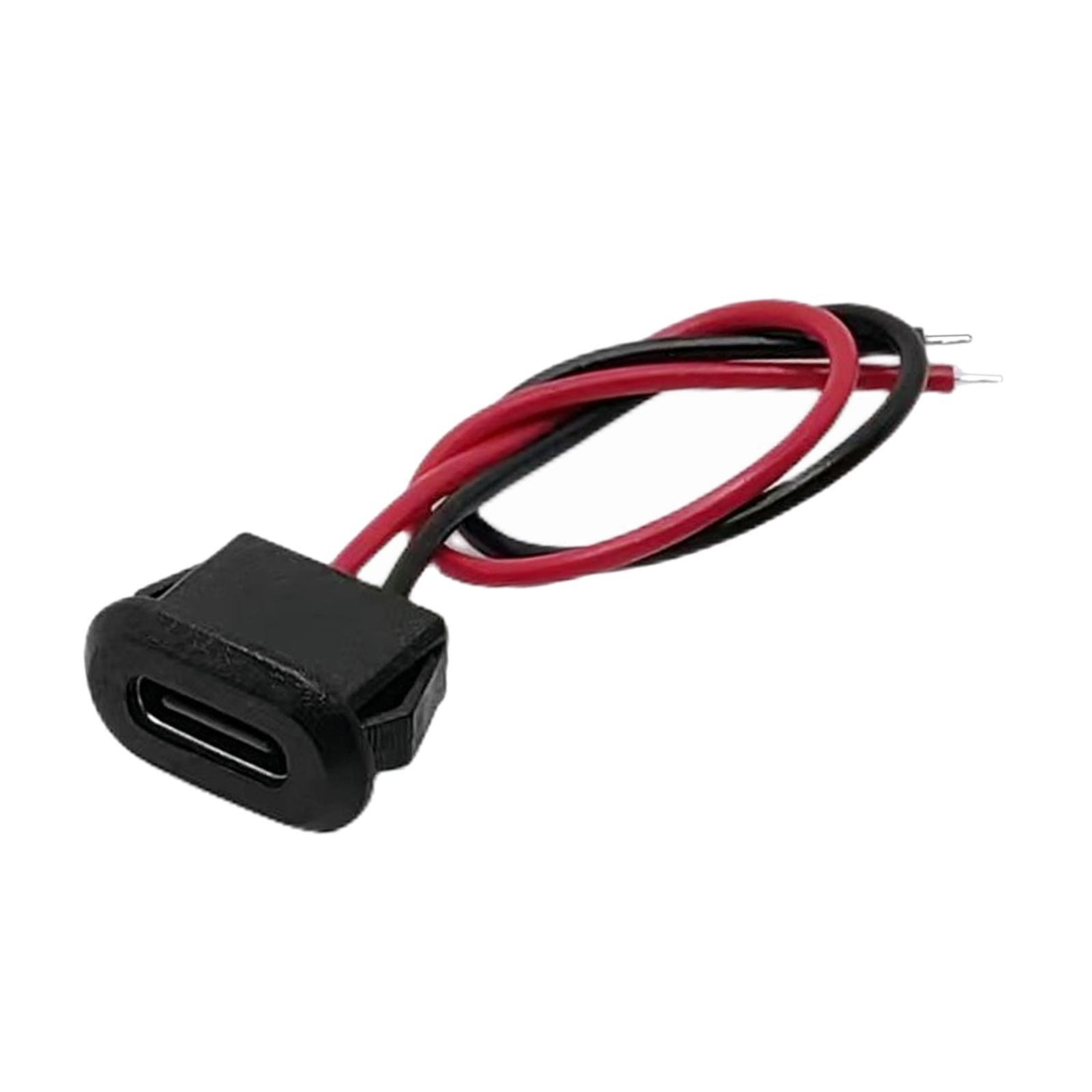 Female Type C Socket Connector With Wire 2Pin Waterproof Jack Charging Port (Black) d6nBZ