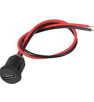 Round Female Type C Socket Connector With Wire 2Pin Waterproof Jack Charging Port (Black)