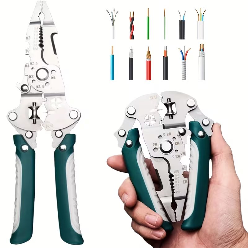 18-in-1 Heavy-Duty Wire Stripping Pliers, Foldable Design, High-carbon Steel Precision Tool for Comfortable Grip Wire Stripping, Cutting, Pulling, Crimping