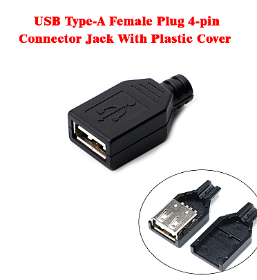 USB Type-A Female Plug 4-pin Connector Jack With Plastic Cover