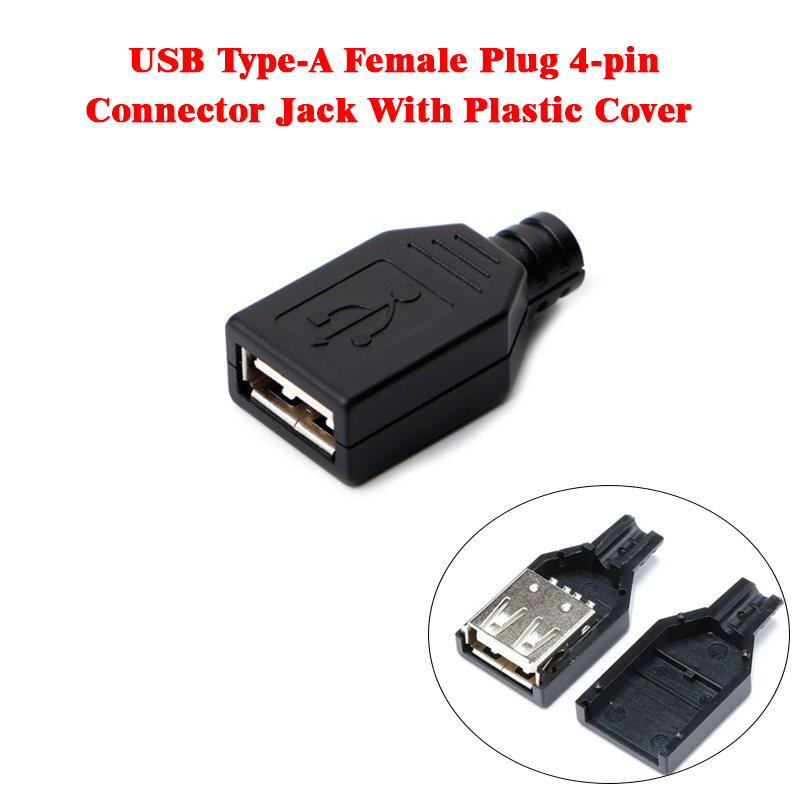 USB Type-A Female Plug 4-pin Connector Jack With Plastic Cover