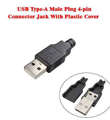 USB Type-A Male Plug 4-pin Connector Jack With Plastic Cover