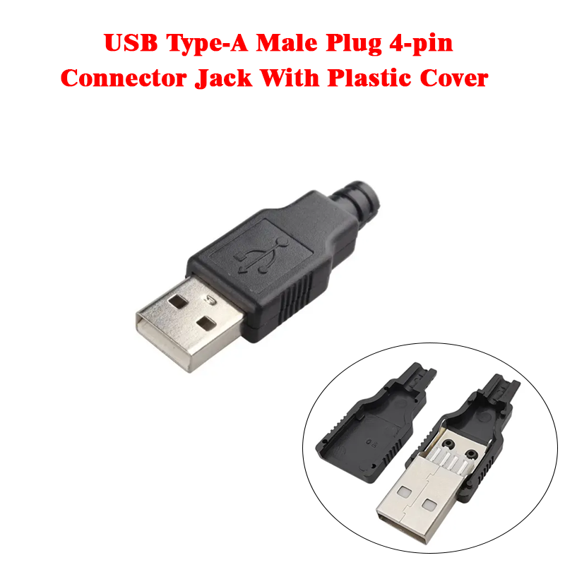 USB Type-A Male Plug 4-pin Connector Jack With Plastic Cover
