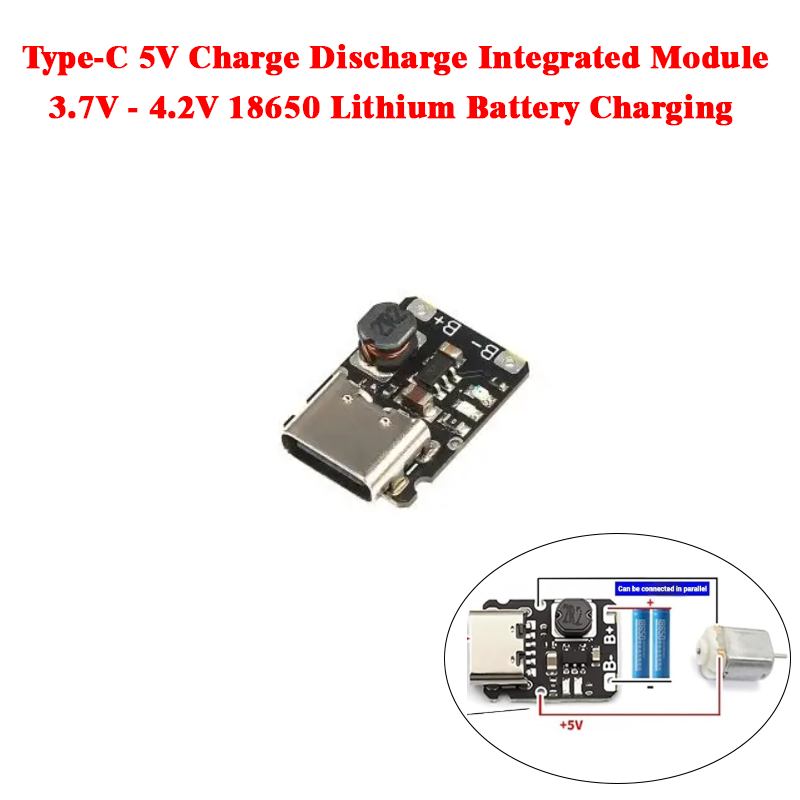 Small Type C Charge and Boost 5V Module 3.7V - 4.2V 18650 Lithium Battery Charging