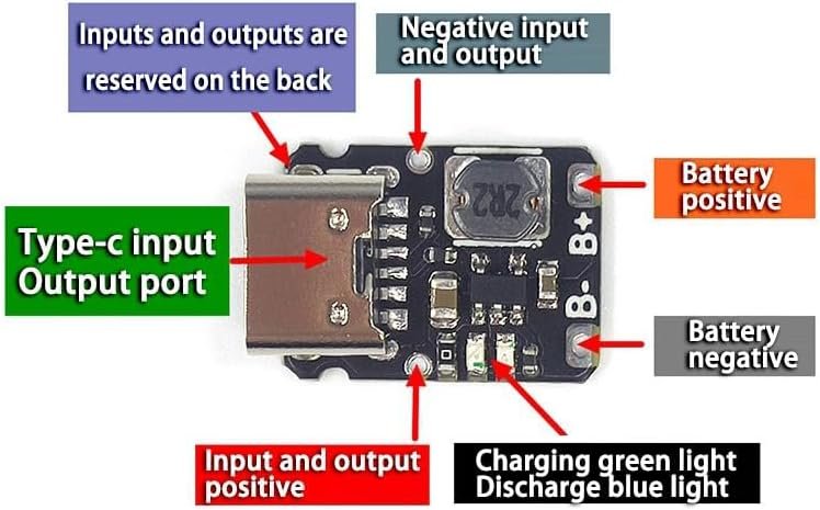 Small Type C Charge and Boost 5V Module 3.7V - 4.2V 18650 Lithium Battery Charging