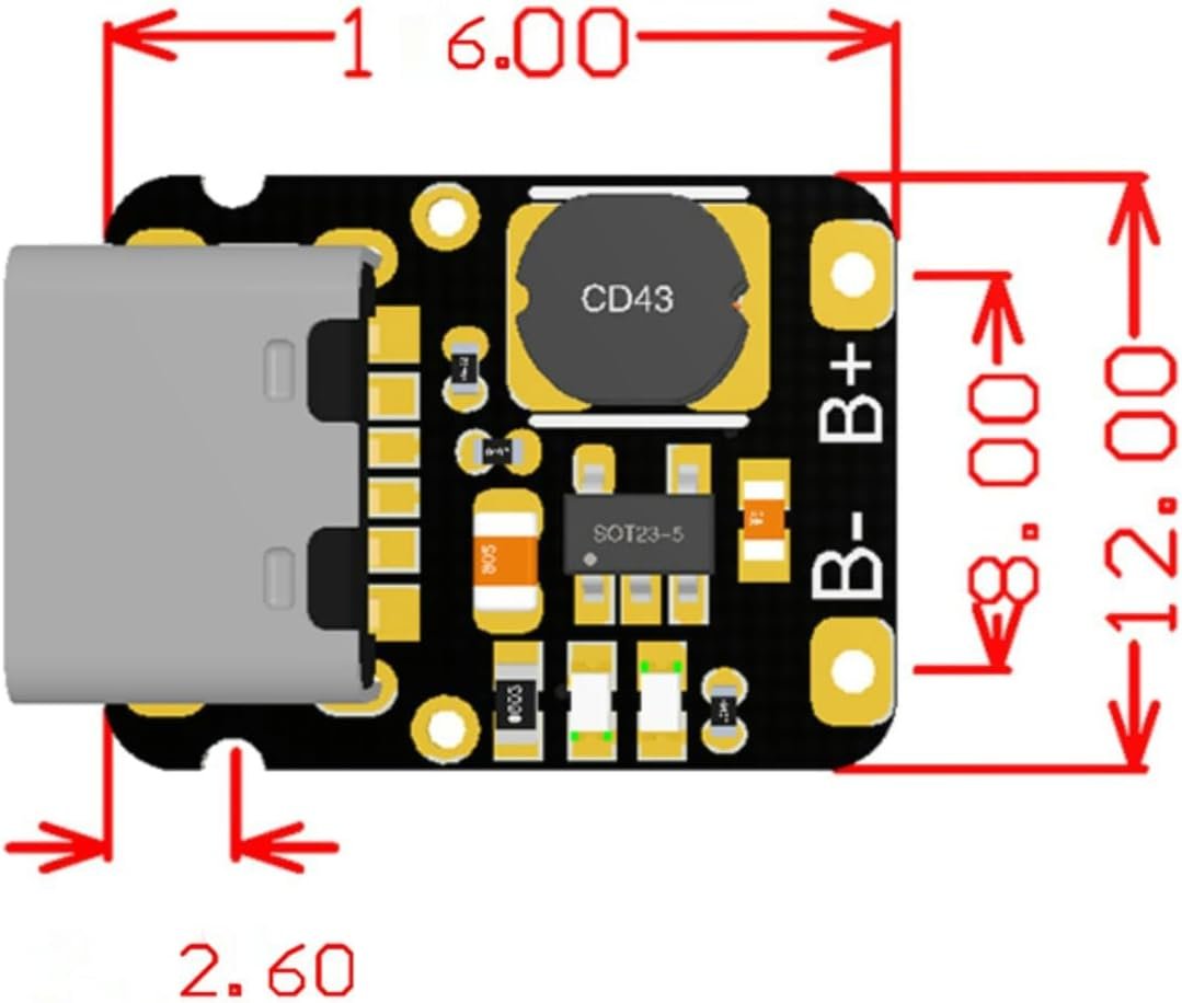 Small Type C Charge and Boost 5V Module 3.7V - 4.2V 18650 Lithium Battery Charging