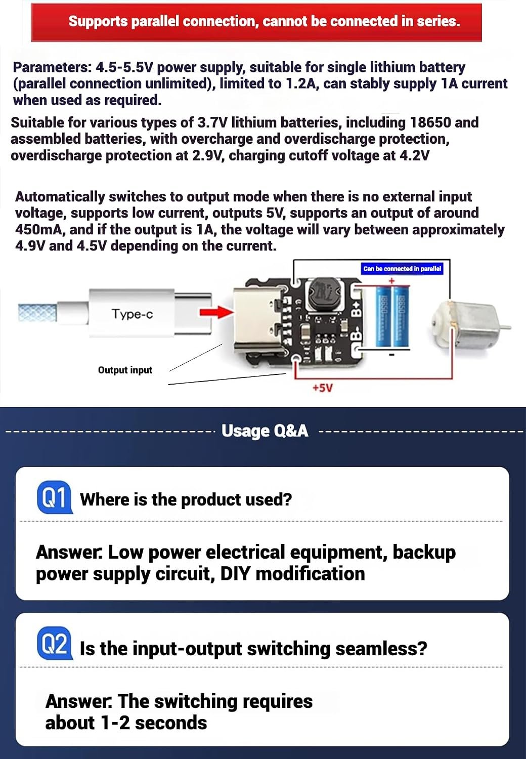Small Type C Charge and Boost 5V Module 3.7V - 4.2V 18650 Lithium Battery Charging