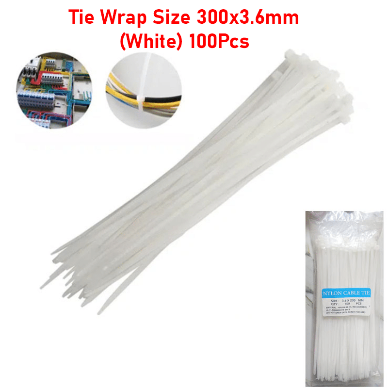 Tie Wrap Size 300x3.6mm (White) 100Pcs