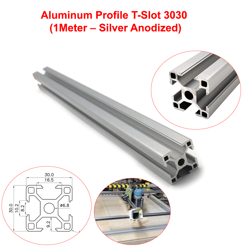 Aluminum Profile Extrusion T-Slot 3030 (1M – Silver Anodized)