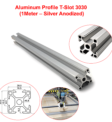 Aluminum Profile Extrusion T-Slot 3030 (1M – Silver Anodized)