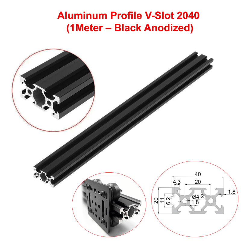 Aluminum Profile Extrusion V-Slot 2040 (1M – Black Anodized)