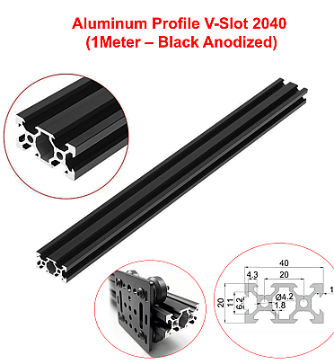 Aluminum Profile Extrusion V-Slot 2040 (1M – Black Anodized)