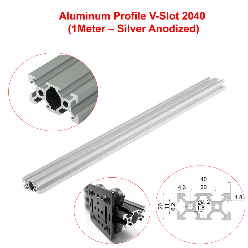 Aluminum Profile Extrusion V-Slot 2040 (1M – Silver Anodized)