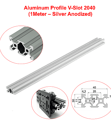 Aluminum Profile Extrusion V-Slot 2040 (1M – Silver Anodized)