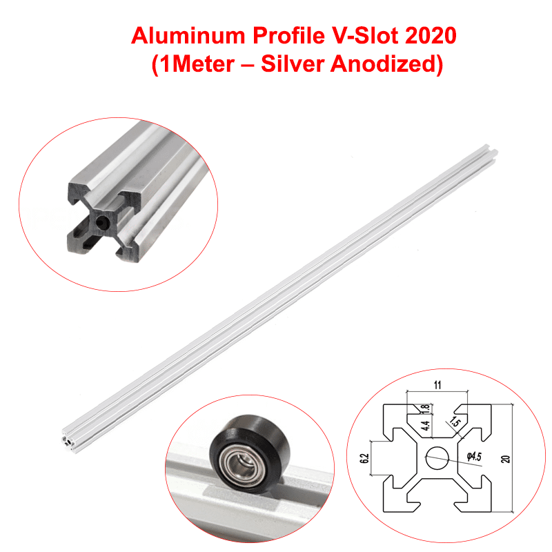 Aluminum Profile Extrusion V-Slot 2020 (1M – Silver Anodized)