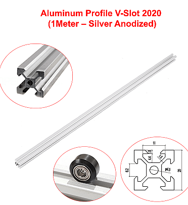 Aluminum Profile Extrusion V-Slot 2020 (1M – Silver Anodized)