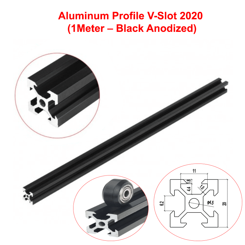 Aluminum Profile Extrusion V-Slot 2020 (1M – Black Anodized)