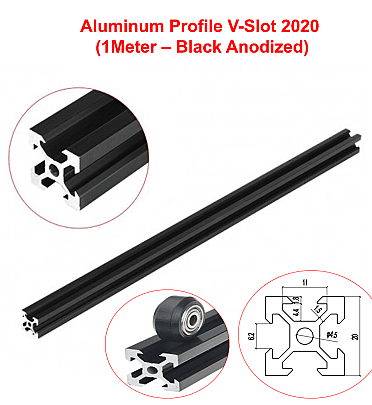 Aluminum Profile Extrusion V-Slot 2020 (1M – Black Anodized)