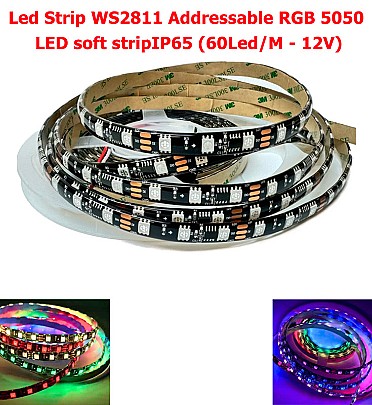 Led Strip WS2811 Programmed Addressable RGB 5050 LED soft strip WaterProof IP65 (60Led/M - 12V)