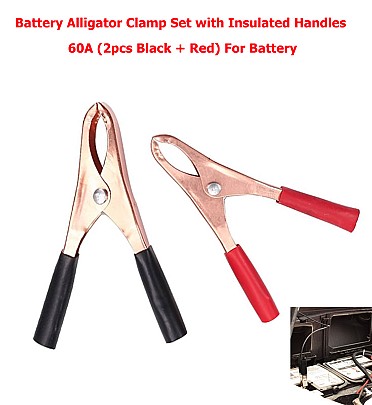 Battery Alligator Clamp Set with Insulated Handles 60A (2pcs Black + Red) For Battery