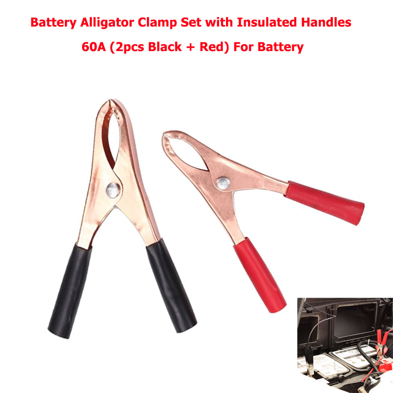 Battery Alligator Clamp Set with Insulated Handles 60A (2pcs Black + Red) For Battery