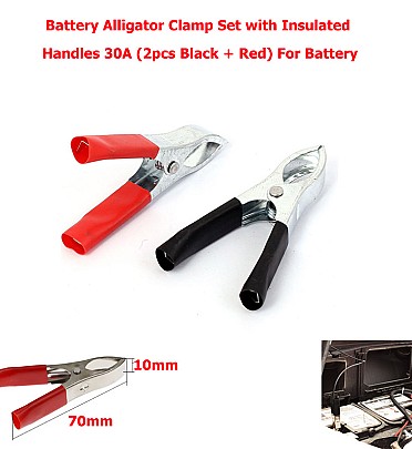 Battery Alligator Clamp Set with Insulated Handles 30A (2pcs Black + Red) For Battery