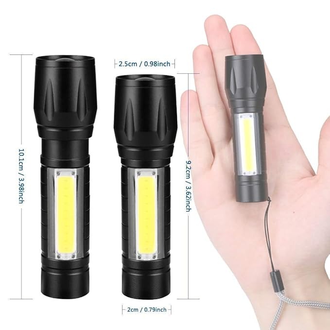 High Power Led Torch Light with USB Rechargeable (Black, Metal)