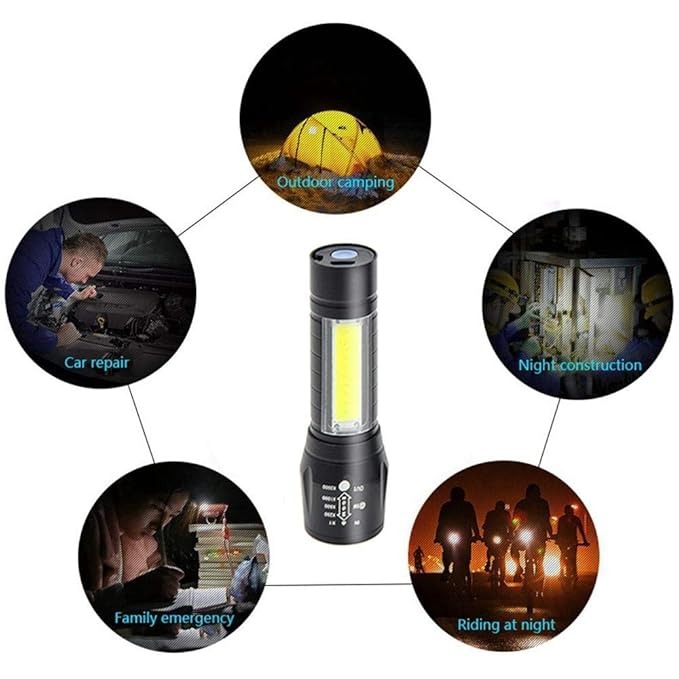 High Power Led Torch Light with USB Rechargeable (Black, Metal)