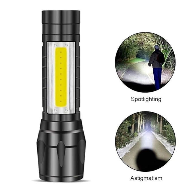 High Power Led Torch Light with USB Rechargeable (Black, Metal)