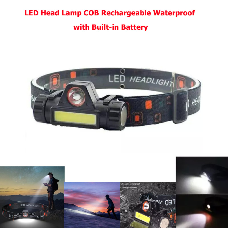 LED Head Lamp COB Rechargeable Waterproof with Built-in Battery