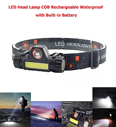 LED Head Lamp COB Rechargeable Waterproof with Built-in Battery