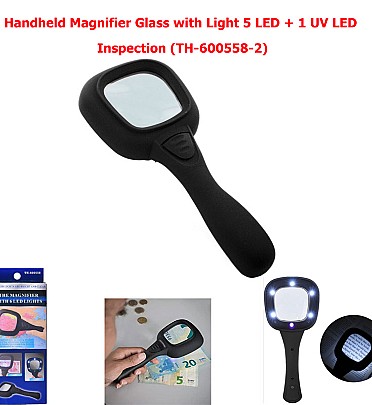 Handheld Magnifier Glass with Light 5 LED + 1 UV LED Inspection (TH-600558-2)