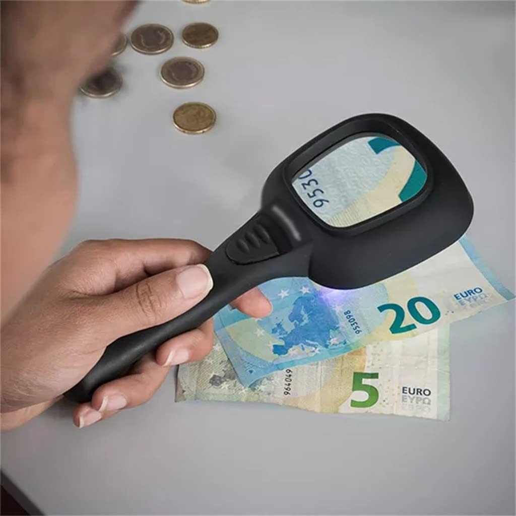 Handheld Magnifier Glass with Light 5 LED + 1 UV LED Inspection (TH-600558-2)