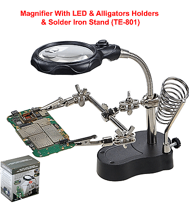 Magnifier With LED & Alligators Holders & Solder Iron Stand (TE-801)