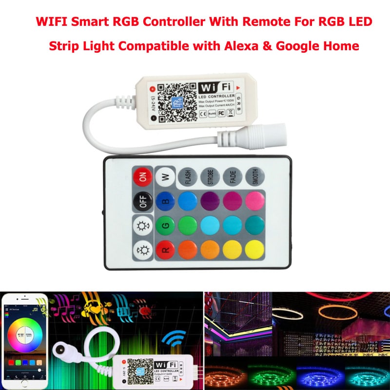 WIFI Smart RGB Controller with Remote Control For RGB LED Strip Light Compatible with Alexa & Google Home