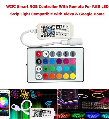 WIFI Smart RGB Controller with Remote Control For RGB LED Strip Light Compatible with Alexa & Google Home