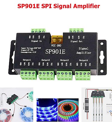 SP901E SPI Signal Amplifier Repeater 4CH( DC5-24V) For Addressable LED Magic Strip