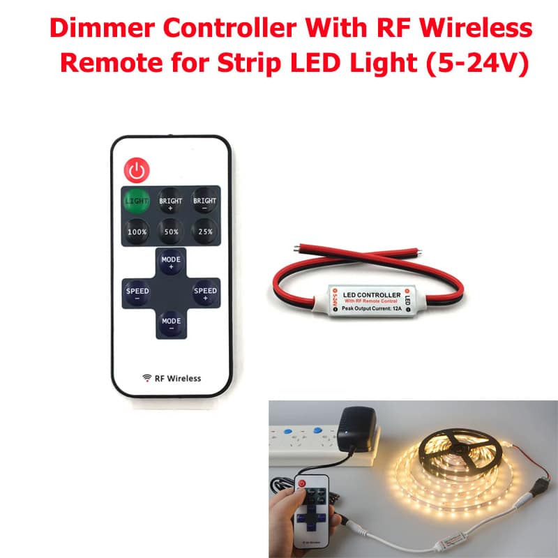 Dimmer Controller With RF Wireless Remote for Strip LED Light (5-24V)