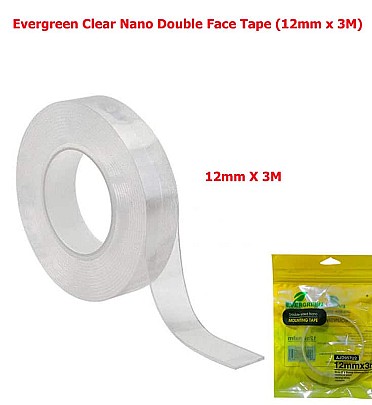 Evergreen Clear Nano Double Face Mounting Adhesive Tape Transparent (12mm Wide x 3M )