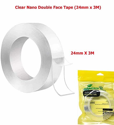 Evergreen Clear Nano Double Face Mounting Adhesive Tape Transparent (24mm Wide x 3M )