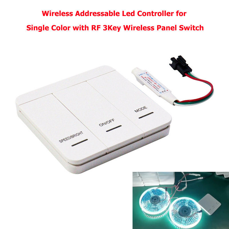 Wireless Addressable Led Controller for Single Color with RF 3Key Wireless Panel Switch (DC12-24V)