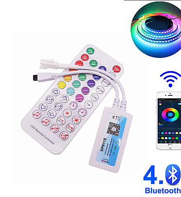 SP611E LED RGB Controller Bluetooth & IR Remote & Music Control For WS2812B WS2811 SK6812 Strip (DC5-24V)