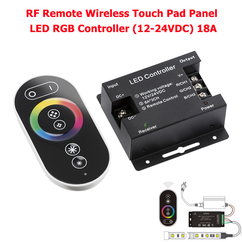 RF Remote Wireless Touch Pad Panel LED RGB Controller (12-24VDC) 18A