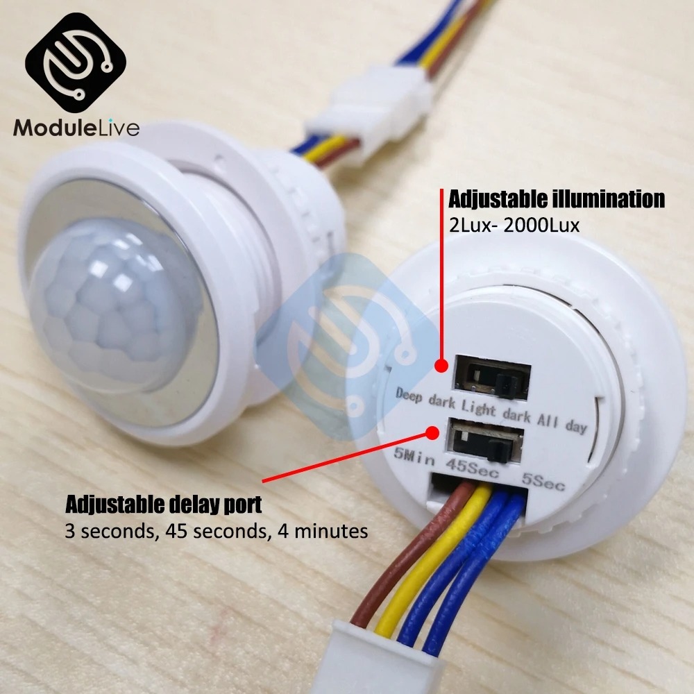 PIR Motion Sensor 220V Infrared Switch With Adjustable Light Sensitivity and Time Delay - RS3129