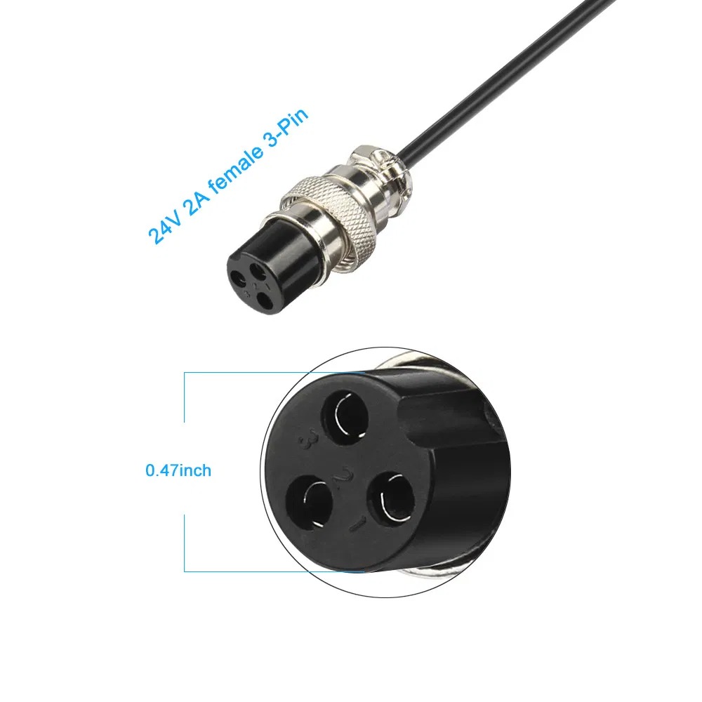 Power Adapter 24V-2A (60W) For Electric Scooter Electric Bicycle Electric Vehicle Female 3-Pin XLR