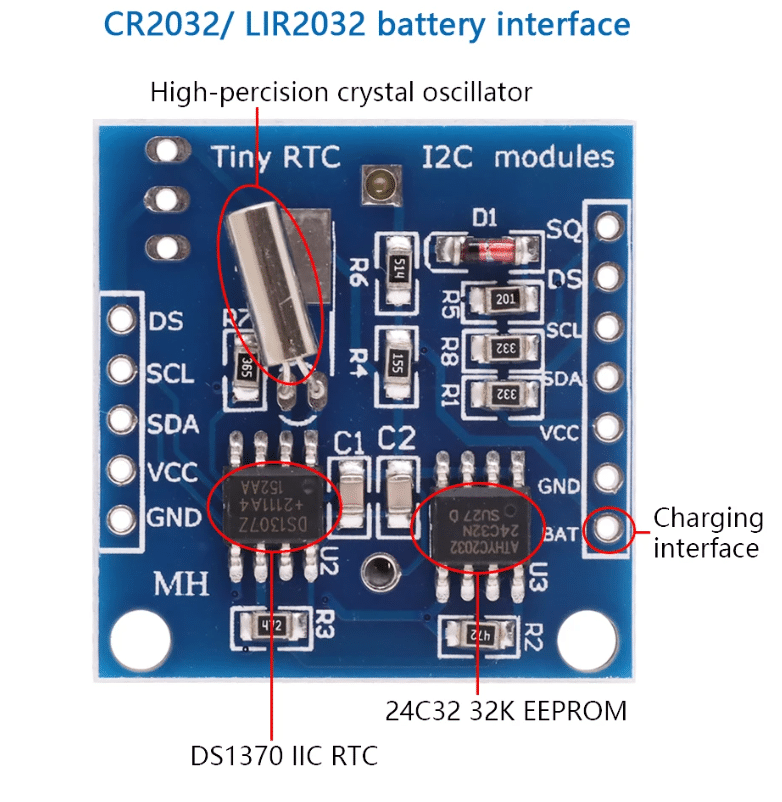 Tiny RTC Module DS1307 + 24C32 Memory (without battery)