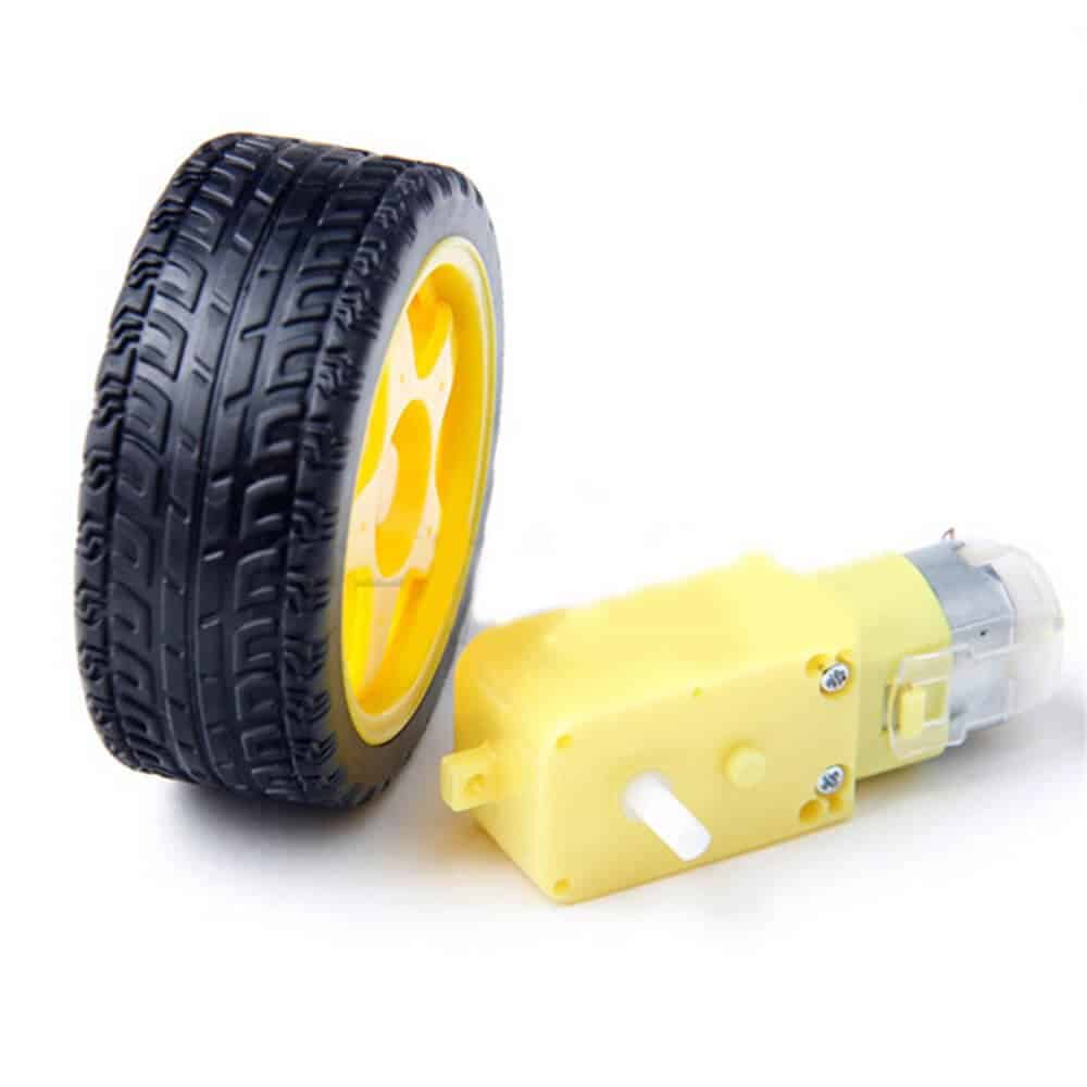 Yellow DC Gearbox Motor With Wheel For Robot